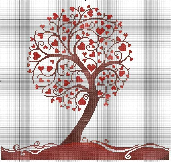 Tree Embroidery of hearts - het is heel tijdrovend proces, dus om ermee om te gaan, moet je doorzettingsvermogen en ervaring