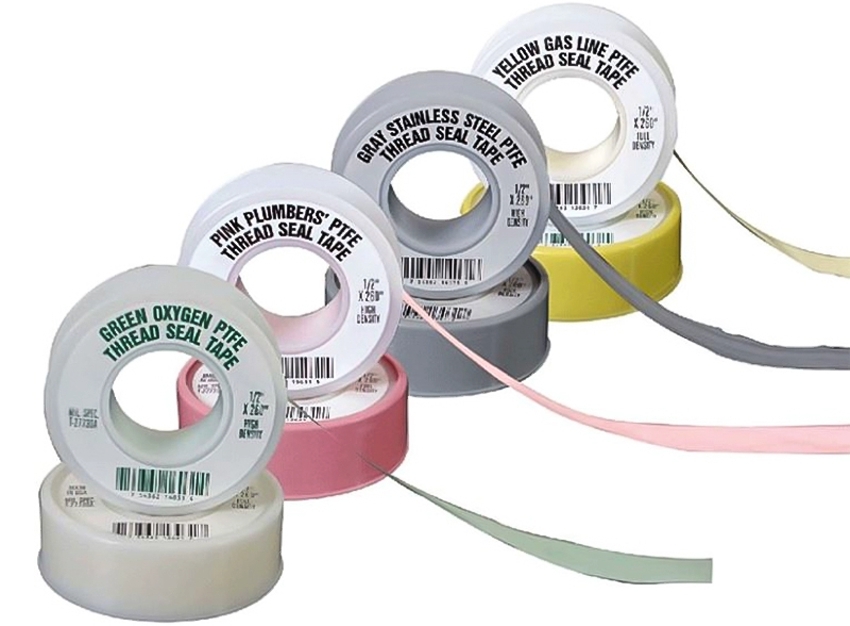 The different colors of the tape indicate the material you can work with: gas - yellow, stainless steel - gray, plumbing - pink, oxygen - green