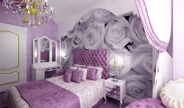 Many prefer to choose the lilac color for decoration, as this will help make the bedroom refined and interesting