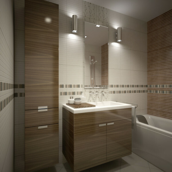 Egy példa a lámpák használatának belsejében egy kis fürdőszoba