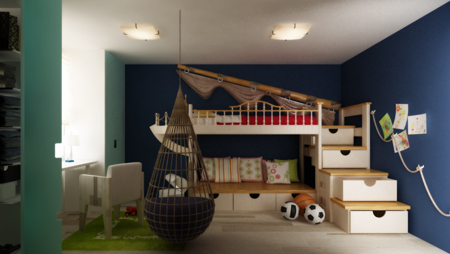 Design et barns værelse til en pige og en dreng