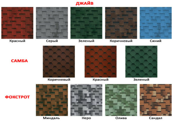 Bitumen dak "Shinglas" kan verschillende kleuren hebben, dat de meest verfijnde klant zal voldoen