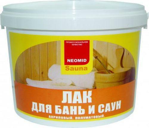 På bildet Sauna Neomid lakk kan brukes i rom med høy temperatur og luftfuktighet