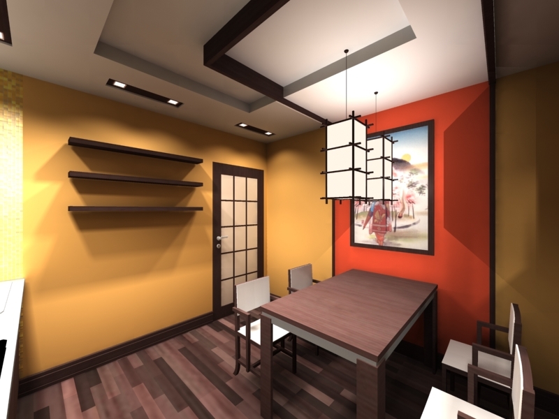 Tvorba kuchyně s rukama: myšlenka je navrhnout interiér malé kuchyně v japonském stylu