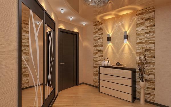 Lighting in the hallway: corridor in the apartment, photo sconce, light small, design with illuminated floor, lamps in the interior