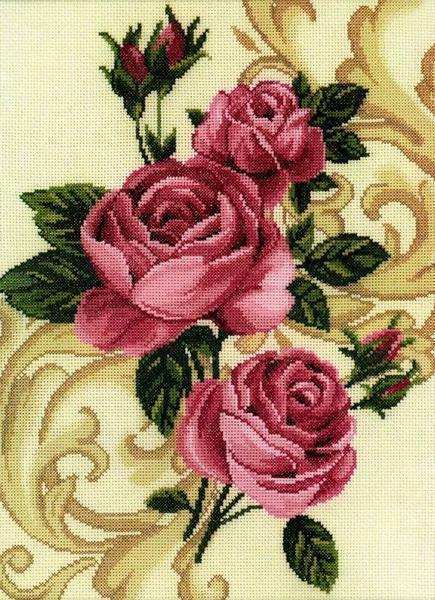 Kauniita ruusuja voidaan kirjailtu pöytäliina, pyyhkeen tai luoda kukka paneelien käsintehtyjä