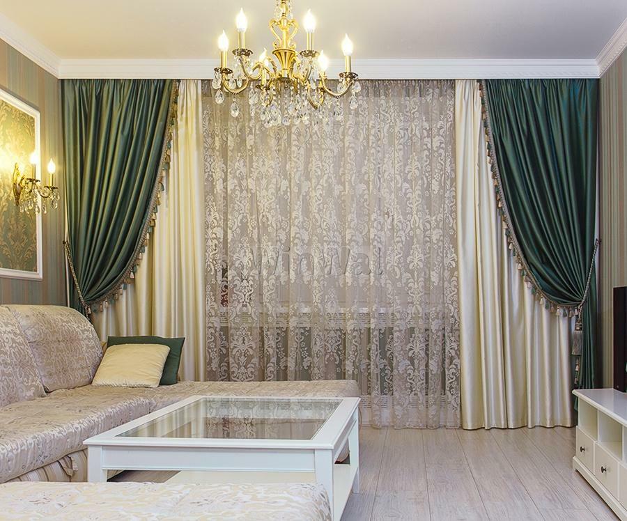 Les rideaux dans le salon: un combiné style moderne, modèle rideaux, photo à deux tons, nuit deux couleurs