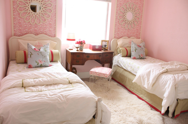 Spálňa pre dospievajúce dievčatá 15 rokov: Foto a interiérového dizajnu, nábytku, dizajnu detí dve dievčatá