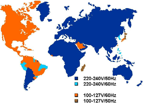 Napätie a frekvencia v rôznych krajinách
