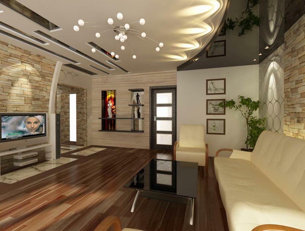 Two-level ceiling will be an excellent option for a spacious living room