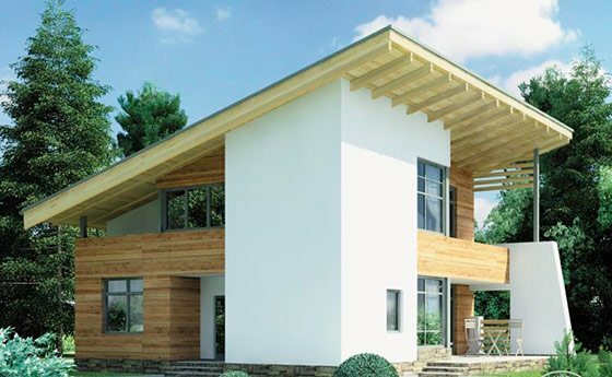 To-etasjes hus kan være dekorert med et pent tak