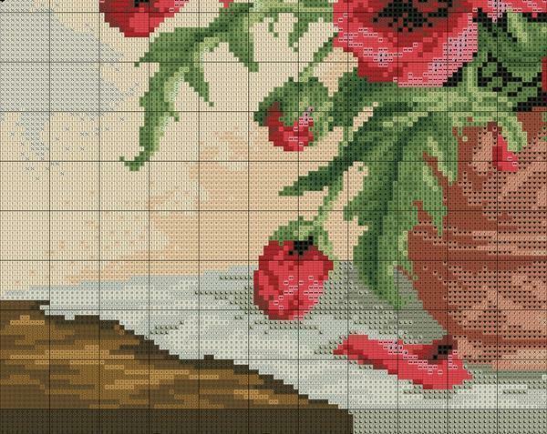 amapolas bordadas cruzan: el esquema gratis, descargar Riolis, ramos de flores, escarlata y el cuadro rojo y mini kits