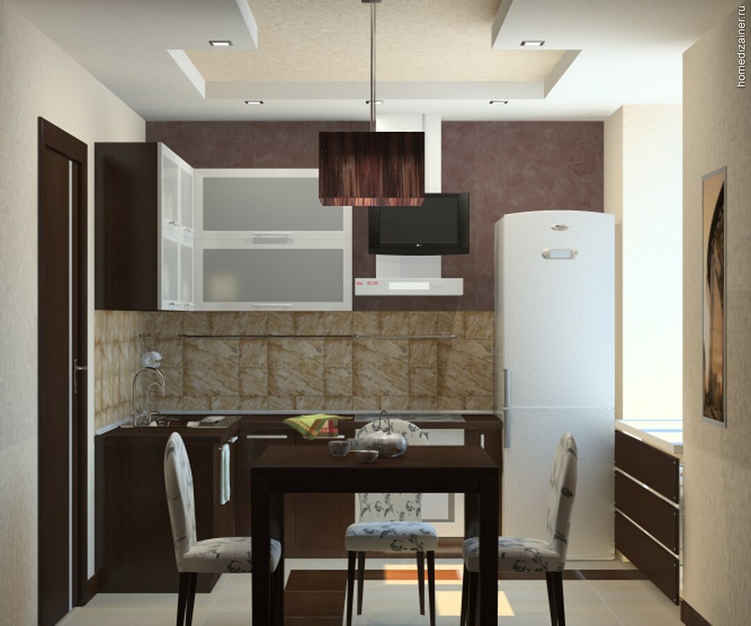 La cocina en el apartamento de cinco pisos con una columna de gas en un pequeño apartamento de esquina en la casa del panel