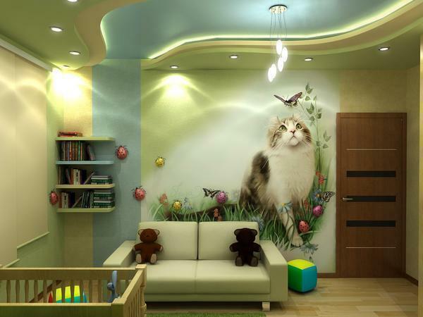 Tapet med billedet af en optisk illusion og dyr passer perfekt ind i det indre af et barns værelse