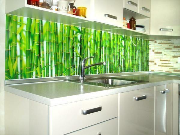 Wallpaper with a picture of bamboo will perfectly fit in the interior of your kitchen