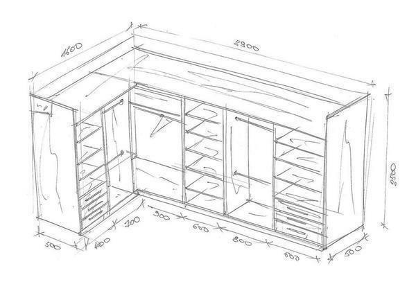 Wardrobe with own hands drawings and diagrams of the photo: the size of the room