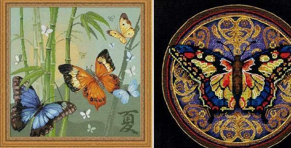 Bij het borduren vlinders moeten voorzichtig zijn en kleuren juist combineren