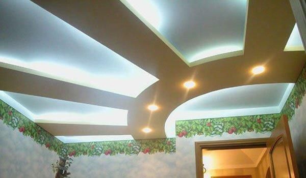 Stretched ceiling from gypsum board photo: with backlight, which is better, combined and combinations