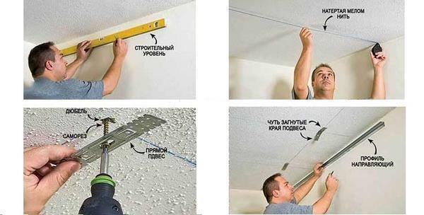 Werkwijze montageframe aan het plafond met een metalen profiel