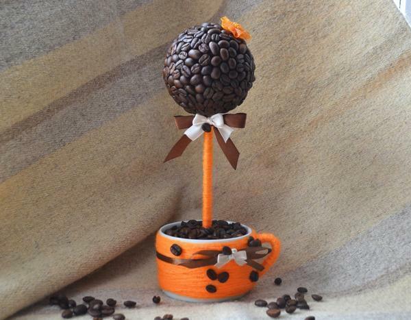 Topiary van koffiebonen, gemaakt met zijn eigen handen, zal het perfecte cadeau voor viering