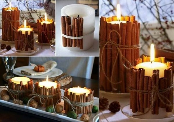 A cinnamon sticks not only to decorate a candle, but will fill the kitchen and wonderful aroma