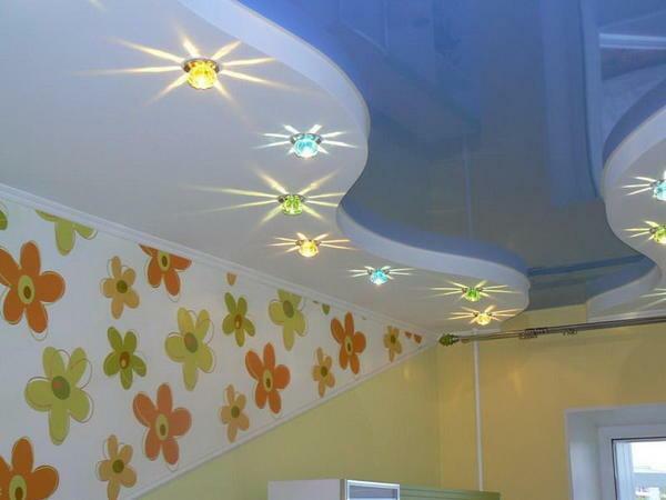 Stretch ceilings in the nursery: photos for the girl in the room, design for the boy, two-level with photo printing for the teenager, is it harmful in the bedroom