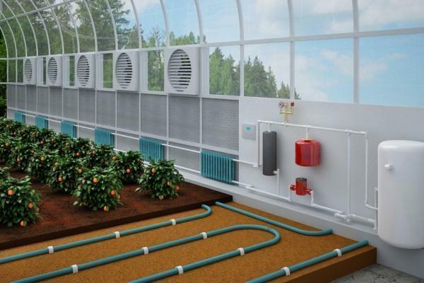 Golvvärme i växthuset: med sina händer för att göra användningen av värme och installation, vatteninnehåll, elektrisk isolering