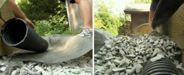 Gofrēts drenāžas caurules izgatavotas no plastmasas, netiks sasmalcināt ar būvgružus svara.