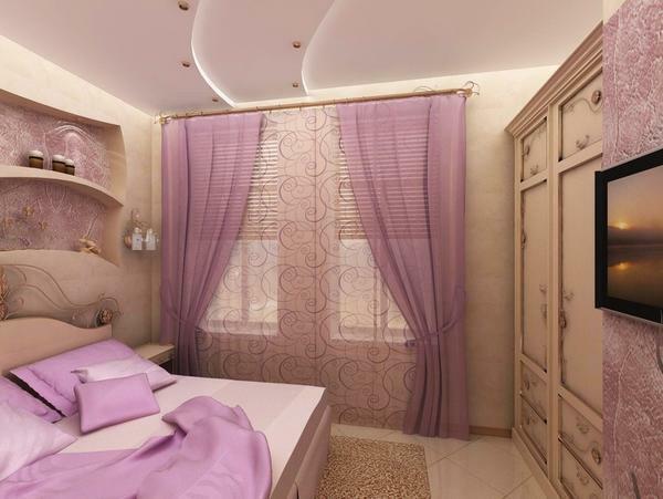 The most successful and winning bedroom will look, where the lilac color is combined with a light beige tint