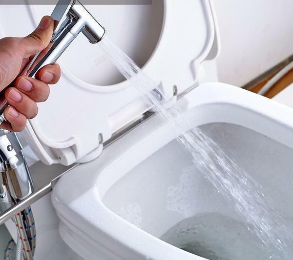 La instalación de una ducha higiénica en el área pequeña del inodoro se lleva a cabo directamente en el inodoro