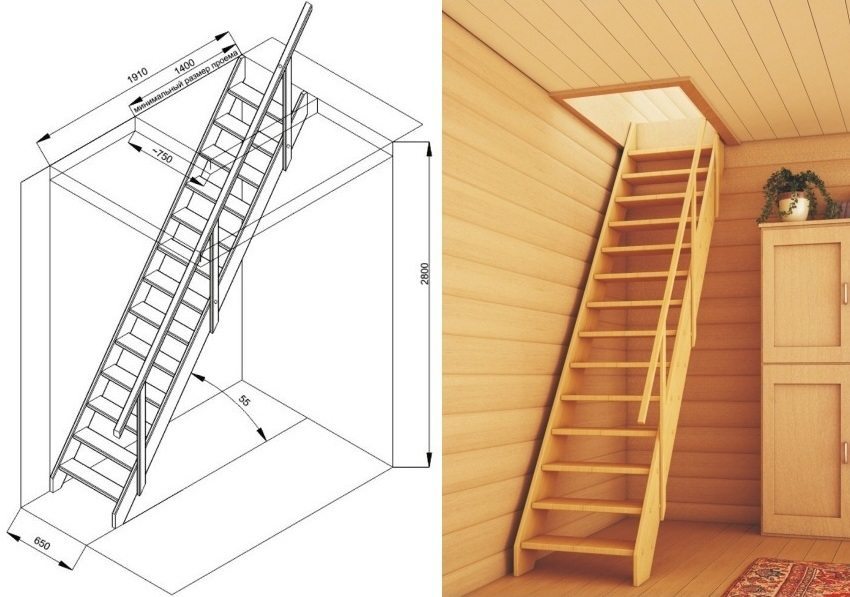Rozmery monolitický podkrovné schody z dreva