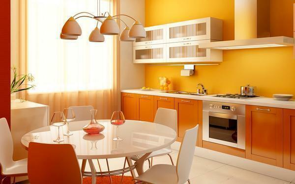 Orange wallpapers perfectly match with the gray metal surfaces in high-tech style