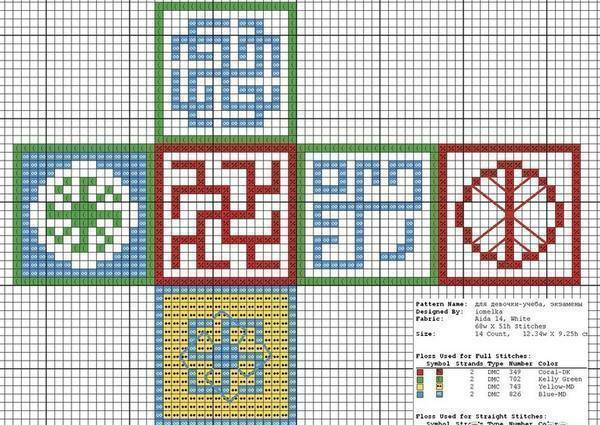 Scheme borduurwerk talisman "Happy Cube" is gemakkelijk te vinden op het internet