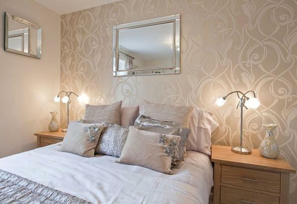Supplement beautiful wallpaper in the bedroom can be using a picture or a mirror