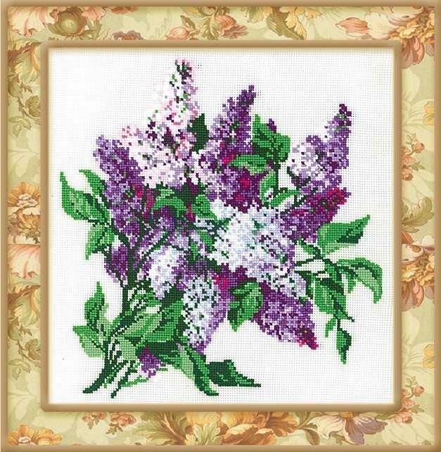 Bordir ungu lintas: skema bebas, aroma lintas dalam keranjang, men-download bordir kit, bunga