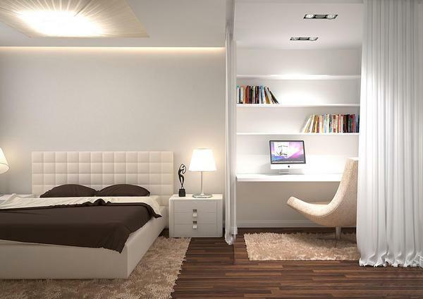 Spavanje i radnih prostora, koji su u istoj prostoriji, to je bolje za crtanje u stilu minimalizma, samo branje gore svijetle boje