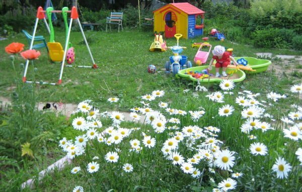 Bērnu rotaļu laukums dārzā.
