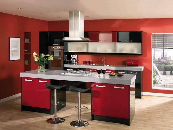 Wallpaper colors of Bordeaux can emphasize the sophistication of the kitchen in the style of high-tech