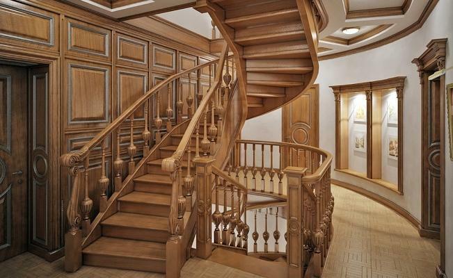 Kaunis ja muodikas täydentää sisätilojen maalaistalon voi käyttää tyylikäs tammi portaikko