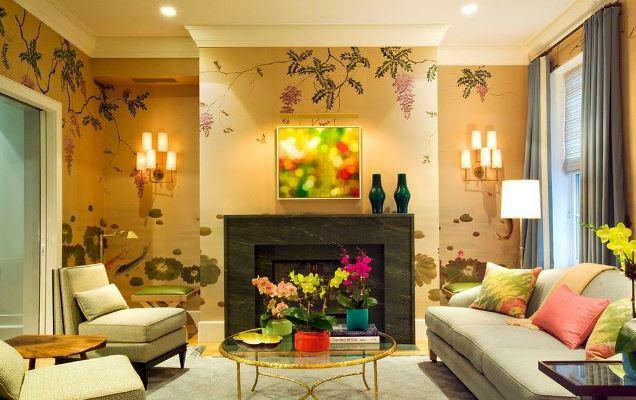 Living room yellow walls: colors and photos, black and violet, white decoration for interior, green-gray with piano