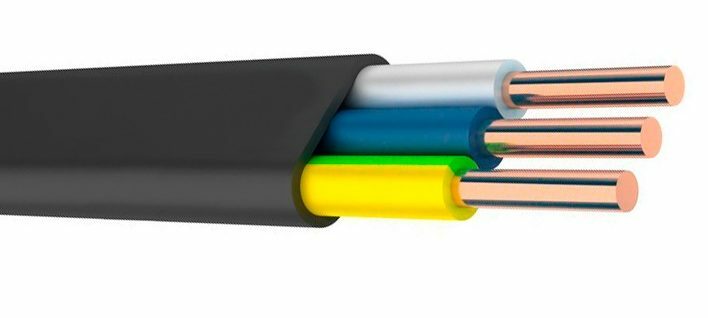 VVG alambre de un solo cable de tres hilos. Un código de colores en directo le ayudará a encontrar la fase, cero y la tierra sin el medidor.