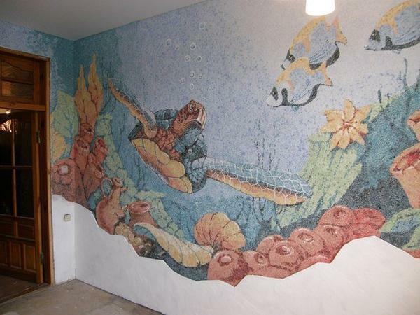 Drawings of liquid wallpaper on the wall: photo stencils, pictures and characteristics, how to do in the interior, video