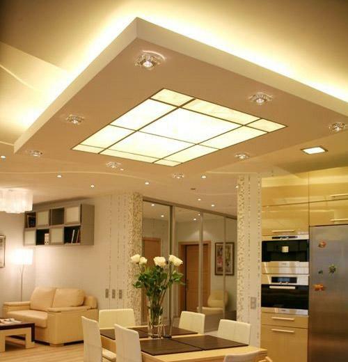 The choice of lighting devices on the ceiling is large enough, but you should pay attention to the height of the room and its interior
