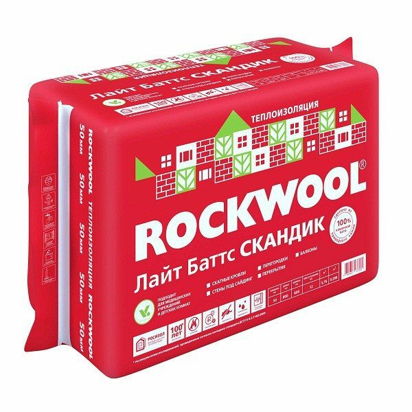 Jeden z okrajů desek «Rockwool Light Batts Skandik“ je schopen na jaře, což usnadňuje instalační práce na dřevěných nebo kovových rámů