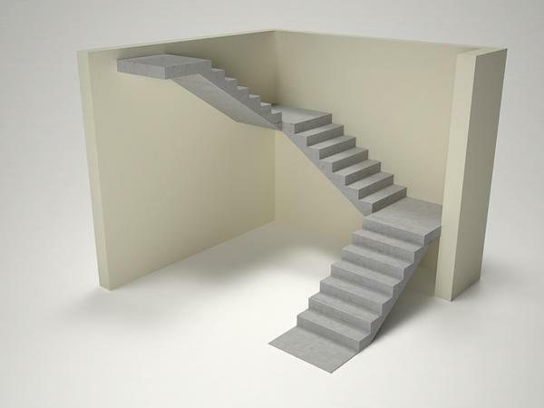 Den mest almindelige U-formede trappe anvendt i boligblokke