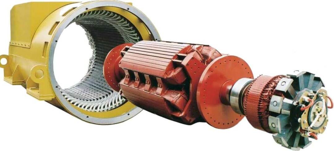 Udadtil set af rotoren på en synkron elektrisk motor med børsteløs excitation, excitationsvikling (ikke permanente magneter!)