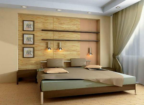 Natural wallpaper in combination with the usual perfectly suited for the design of a bedroom