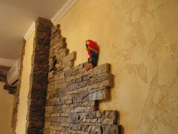 Decorating the hallway with decorative stone and wallpaper photo: brick, stone and bricks