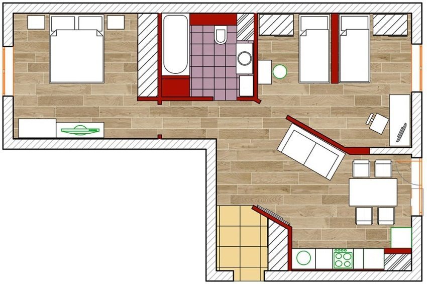 Voorbeeld herontwikkeling slaapkamer appartement van 60 vierkante in de slaapkamer