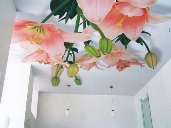 Wallpaper on the ceiling photo design: what to choose in the kitchen, pasting on a non-woven basis, 3d for a low room